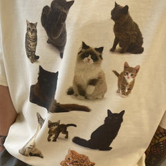 Ästhetisches T-Shirt mit Katzen-Print