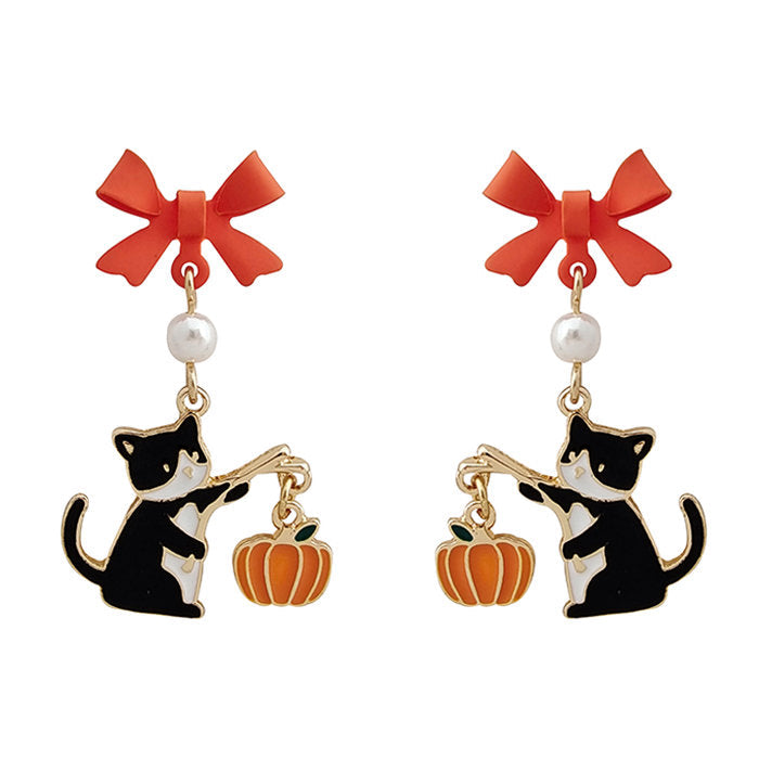 Pendientes de gato negro y calabaza