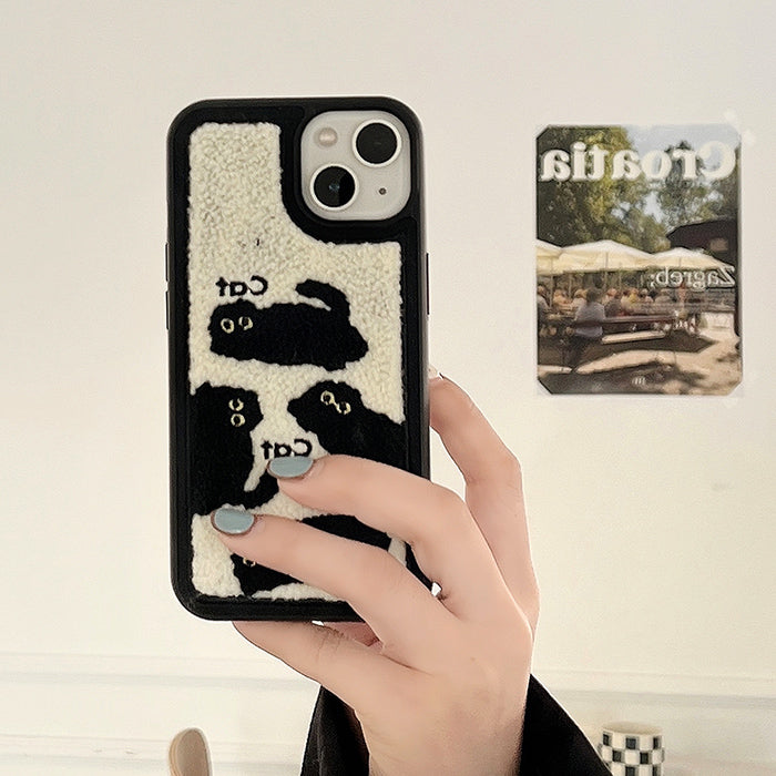 Funda para iPhone con bordado de gato negro