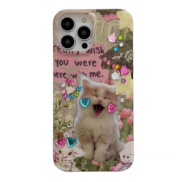 Funda para iPhone con diamantes de imitación de gato