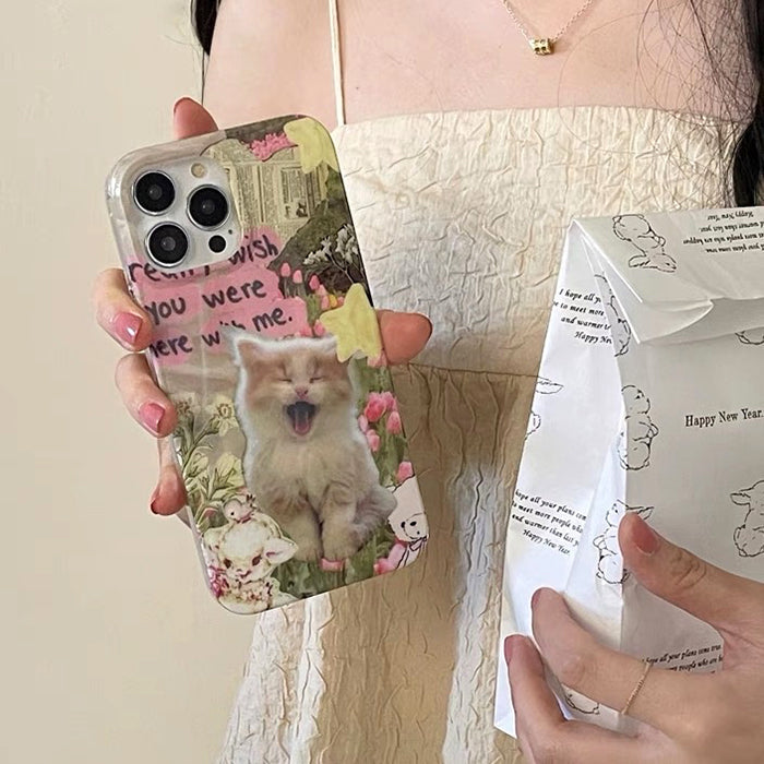 Funda para iPhone con diamantes de imitación de gato