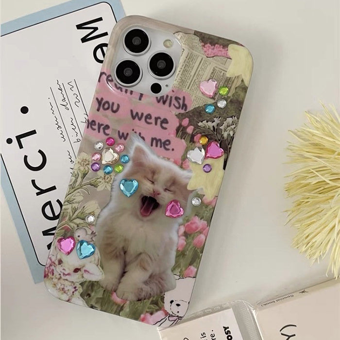 Funda para iPhone con diamantes de imitación de gato