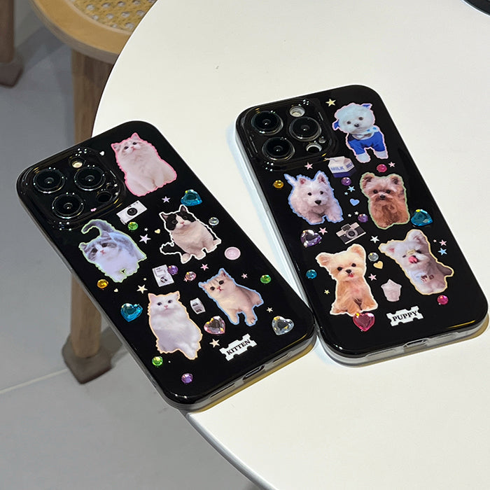 Funda para iPhone con diamantes de imitación de gatos