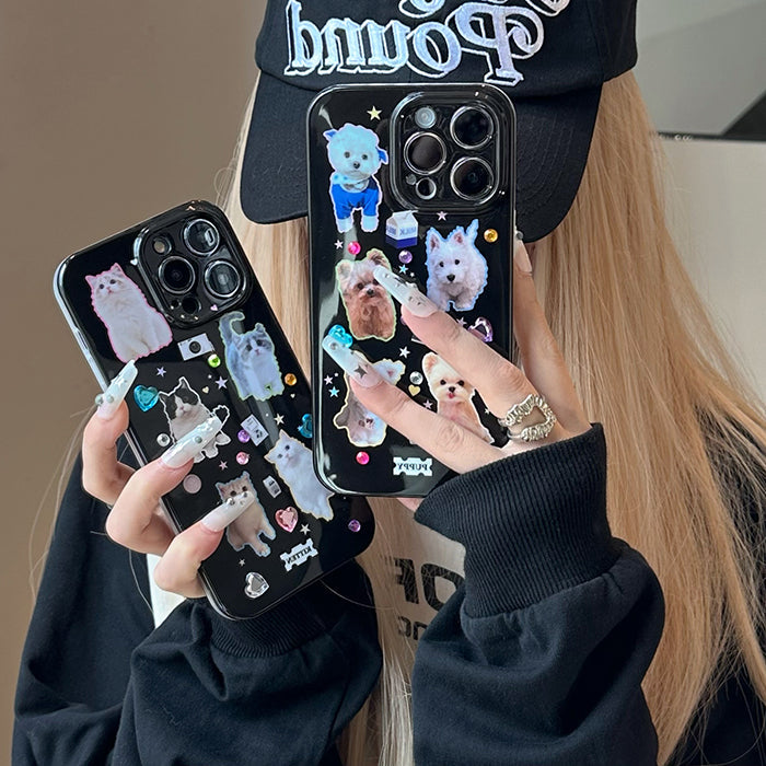 Funda para iPhone con diamantes de imitación de gatos