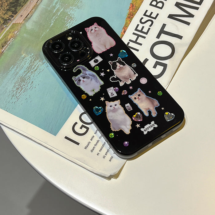 Funda para iPhone con diamantes de imitación de gatos