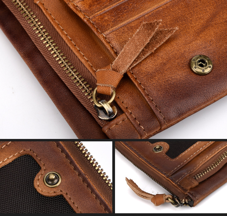 Casual Vintage Double Zipper Leather Wallets