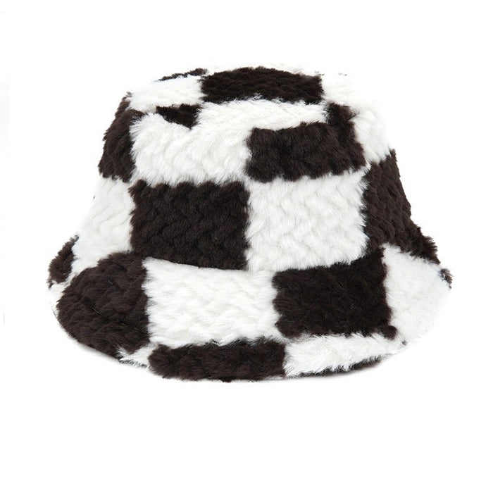 Checkered Fuzzy Bucket Hat