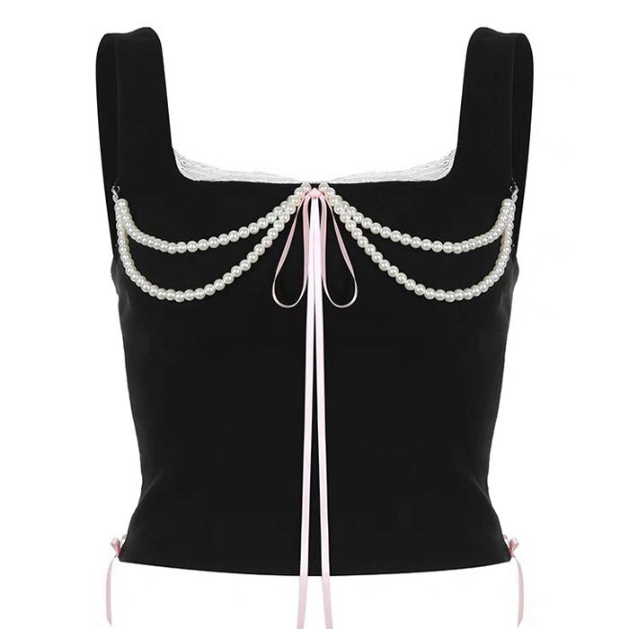 Top bustier con lazo y perlas Coquette