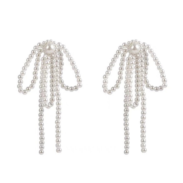 Coquette Bow Pearl Tassel Earrings