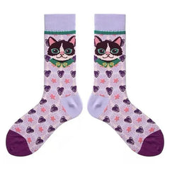 Preppy Cat Print Socks