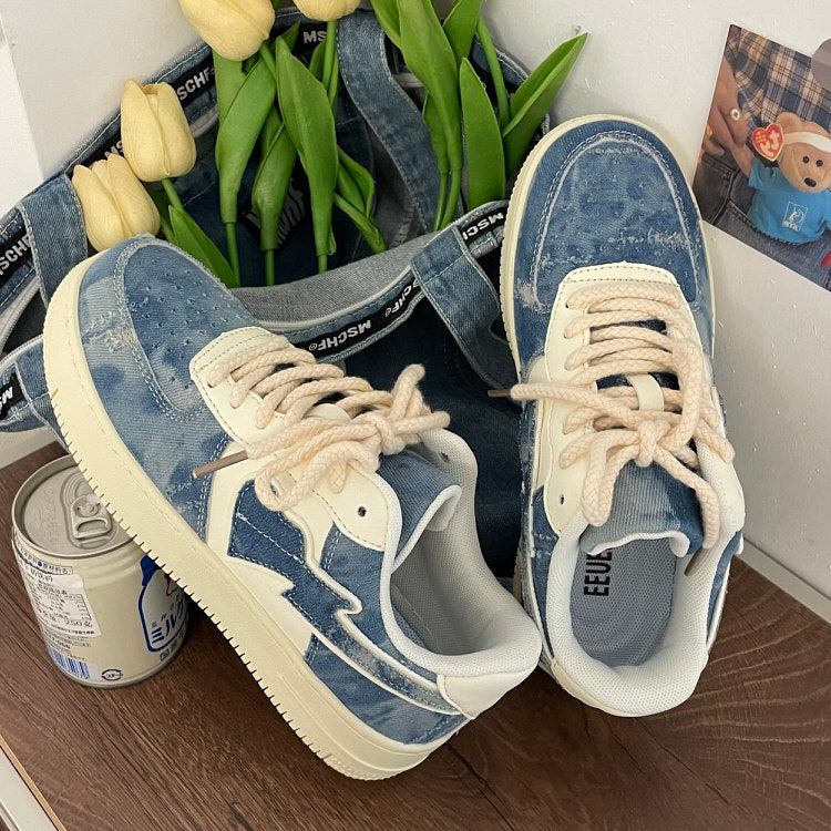 Denim Heart Aesthetic Sneakers