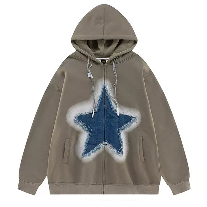 Sudadera con capucha y cremallera Y2K Denim Star