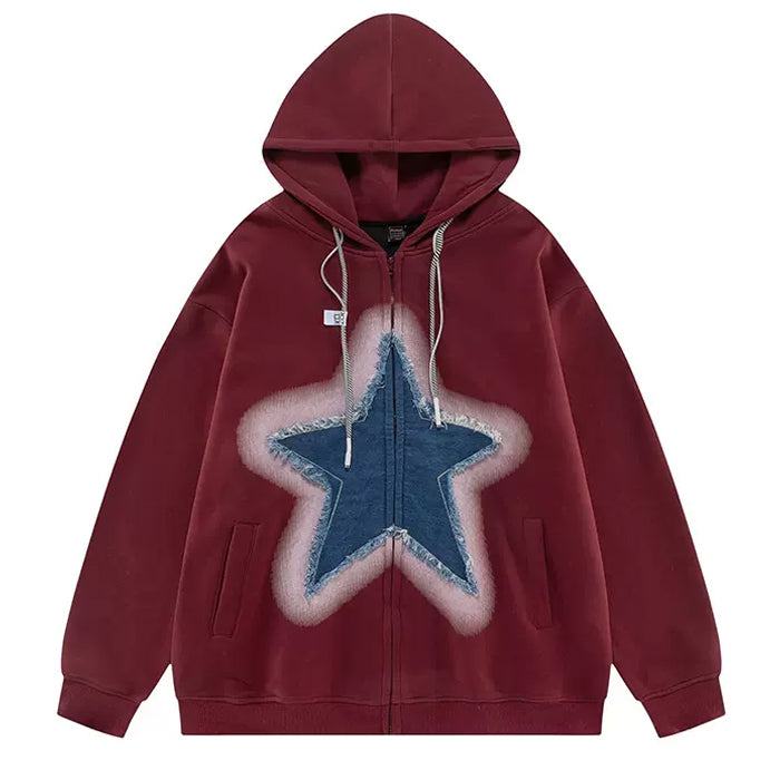 Sudadera con capucha y cremallera Y2K Denim Star