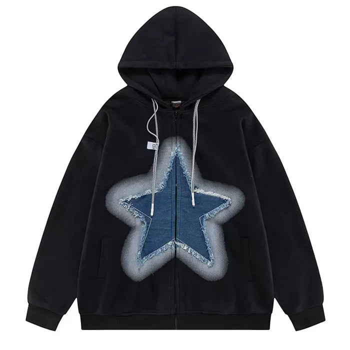 Sudadera con capucha y cremallera Y2K Denim Star