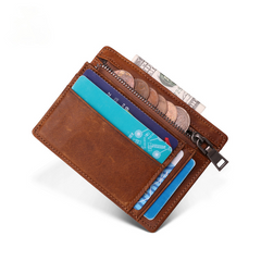 Vintage Handmade Leather Card Coin Zipper Case