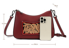 Vintage Engraved Cowhide Leather Shoulder Bag