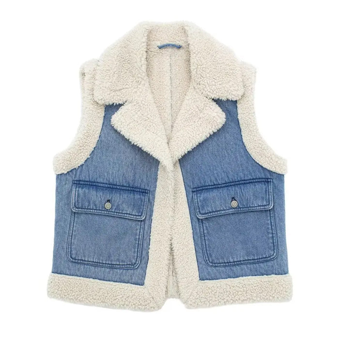 Faux Sherpa Lined Denim Vest