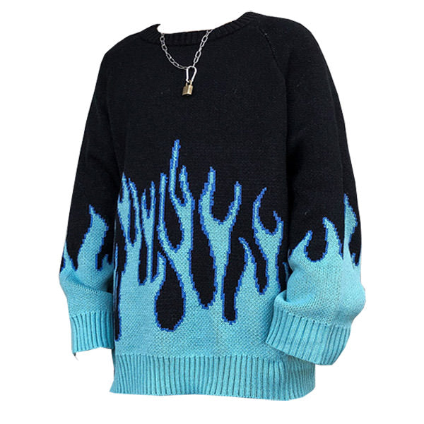 Suéter vintage con llamas azules