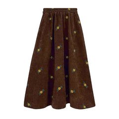 Floral Embroidery Corduroy Skirt