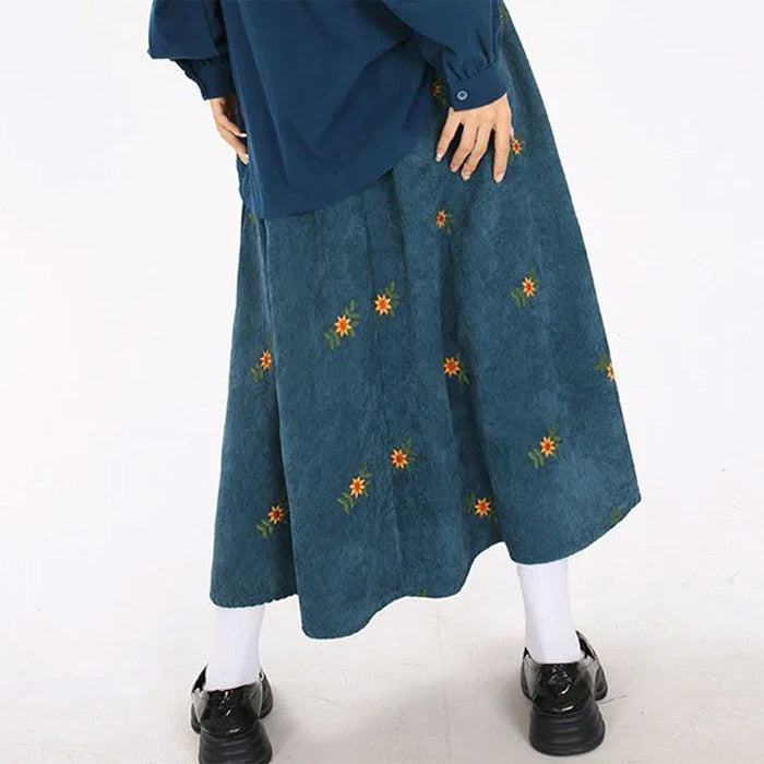 Floral Embroidery Corduroy Skirt