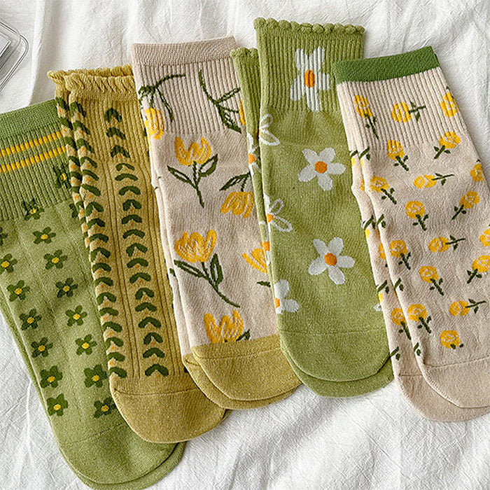 Socken mit Blumenmuster, 5er-Pack