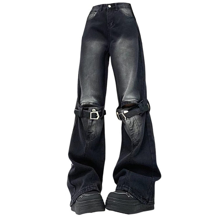 Grunge Aesthetic Knee Buckle Jeans