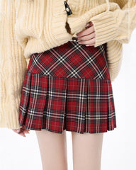 Red Plaid Grunge Pleated Skirt