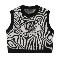 Grunge Eyes Cropped Knit Vest