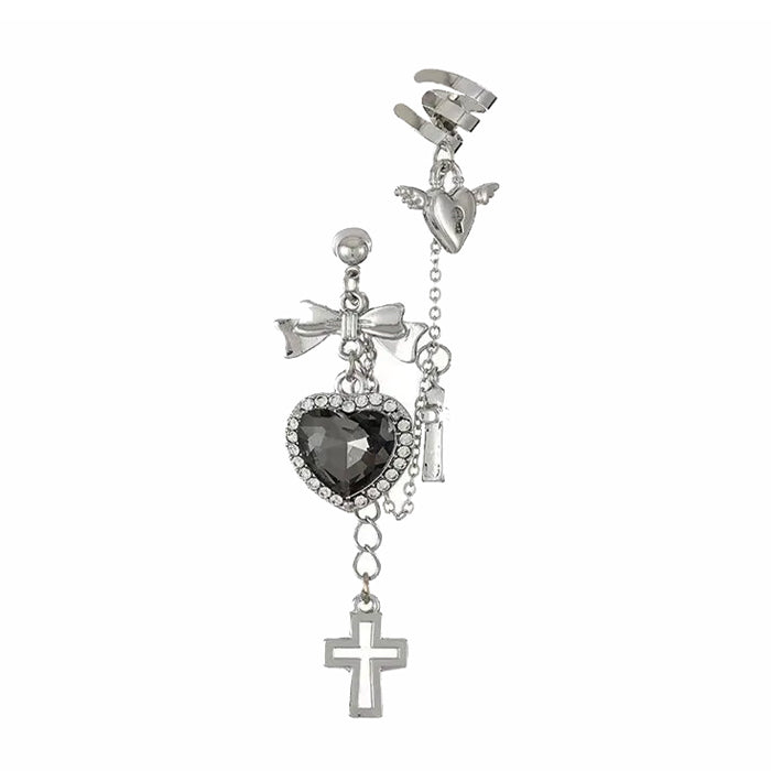 Grunge Aesthetic Heart Cross Ear Cuff