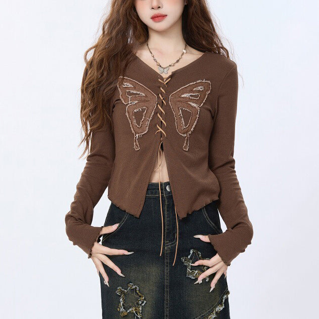 Front Lace Butterfly Aesthetic Top