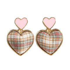 Pendientes de tweed con forma de corazón