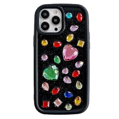 Funda para iPhone con corazones y diamantes de imitación