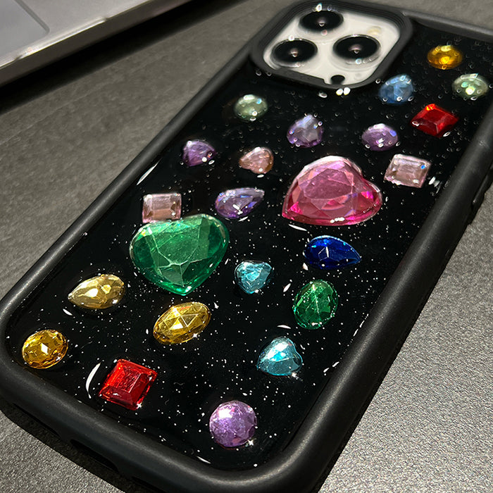 Funda para iPhone con corazones y diamantes de imitación