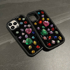 Funda para iPhone con corazones y diamantes de imitación