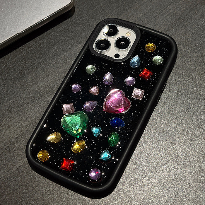 Funda para iPhone con corazones y diamantes de imitación