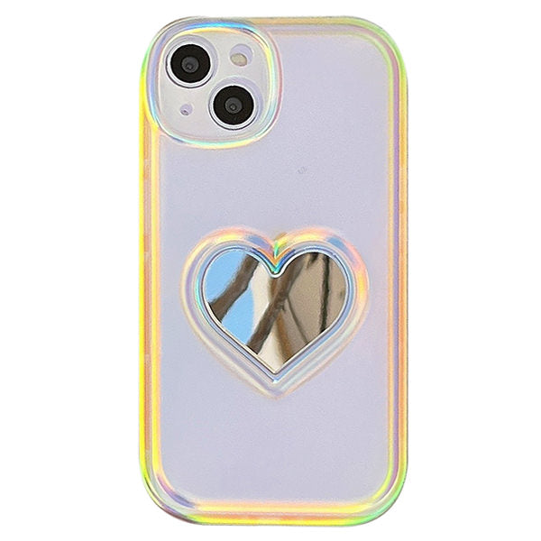 Funda holográfica con espejo de corazón para iPhone