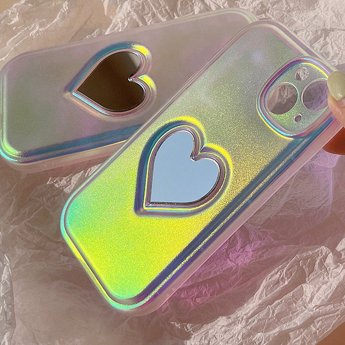 Funda holográfica con espejo de corazón para iPhone