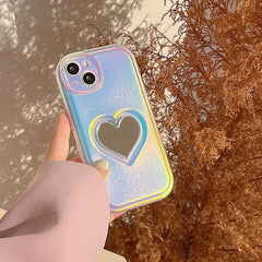 Funda holográfica con espejo de corazón para iPhone