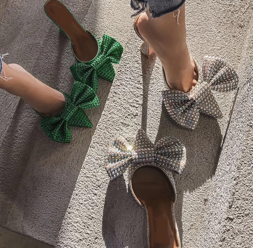 POINTED TOE BOW HIGH HEELS PUMPS - Green