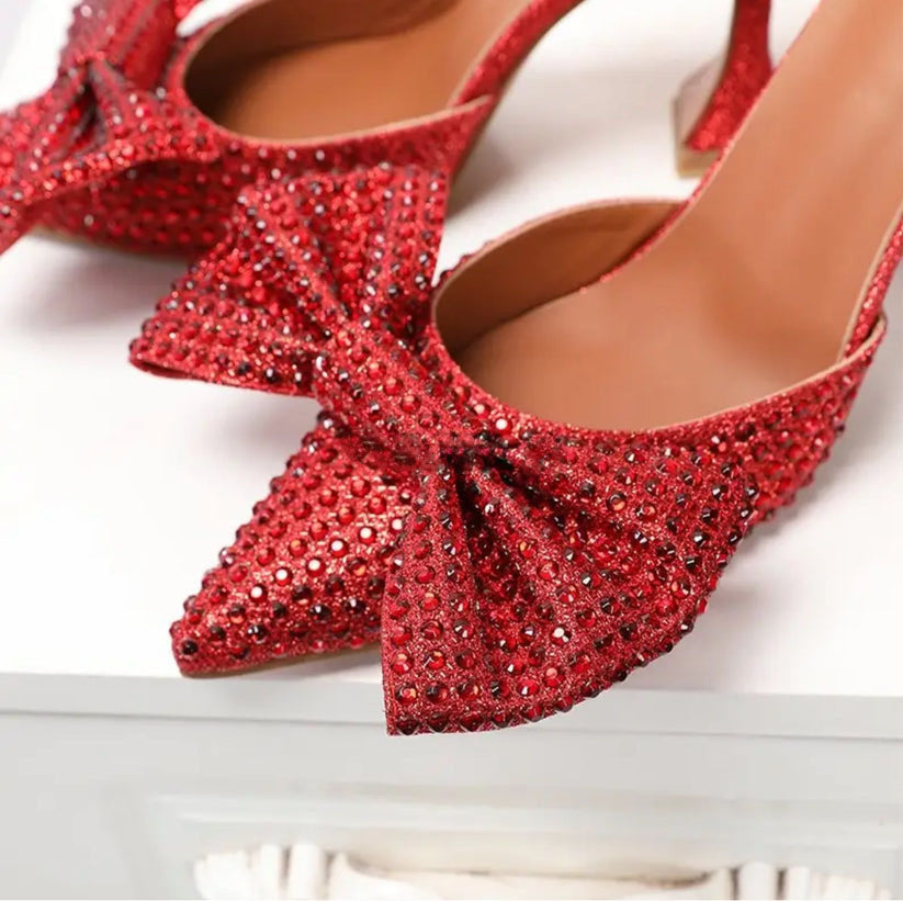 POINTED TOE BOW HIGH HEELS PUMPS - Red