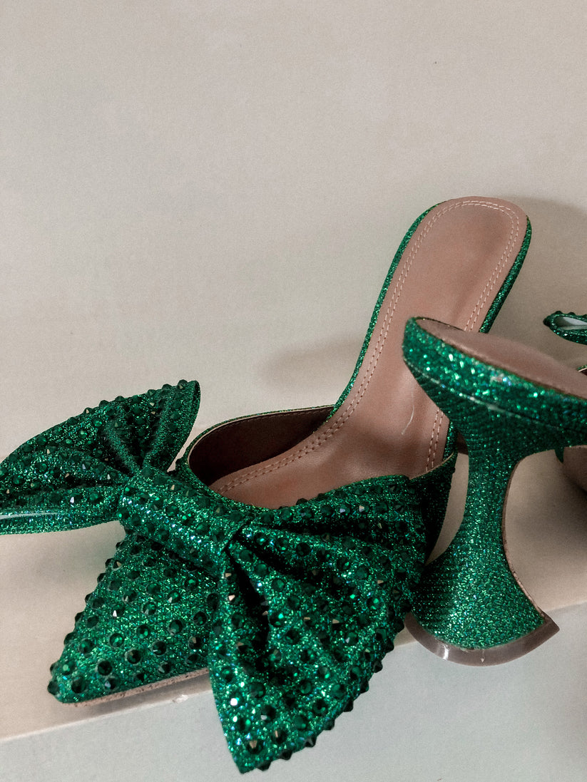 POINTED TOE BOW HIGH HEELS PUMPS - Green