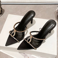 Pointed-Toe Rhinestone Sandals