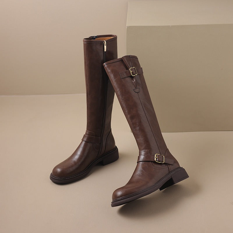 Round-Toe Leather Boots