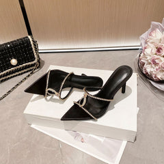Pointed-Toe Rhinestone Sandals
