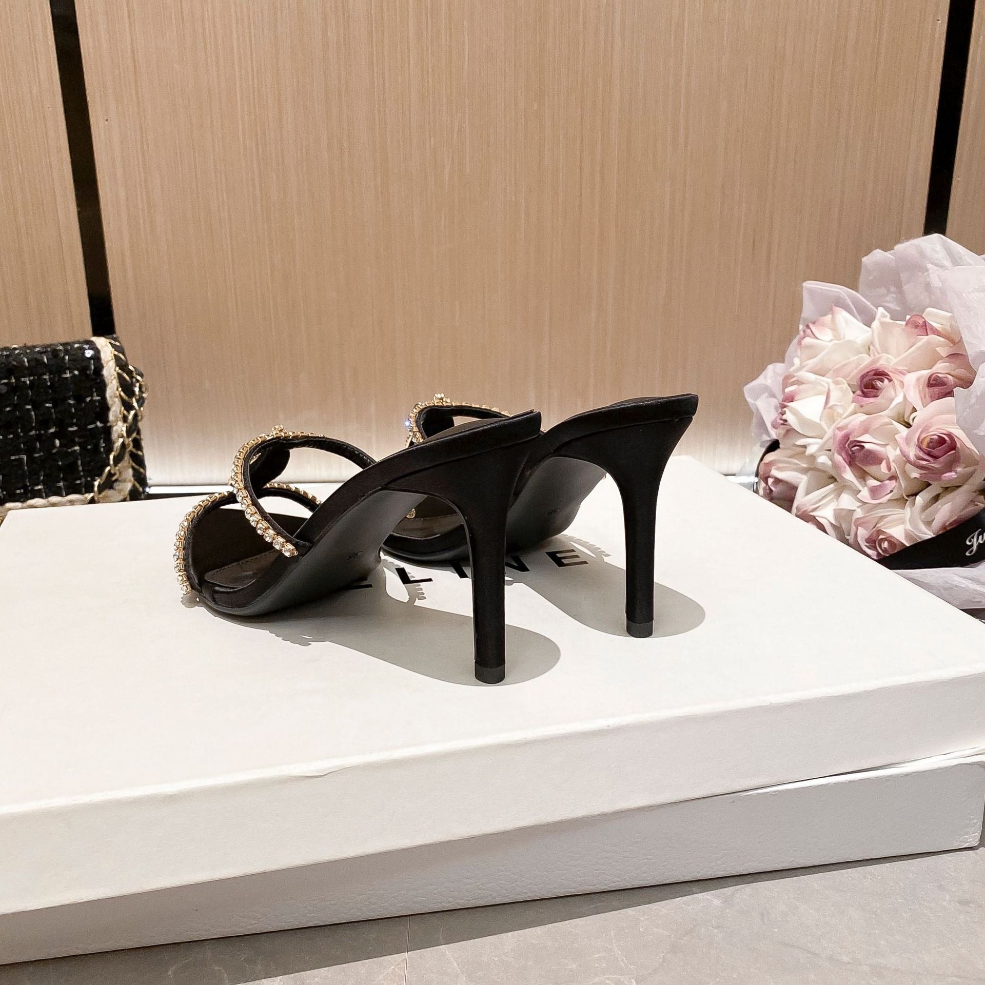 Pointed-Toe Rhinestone Sandals