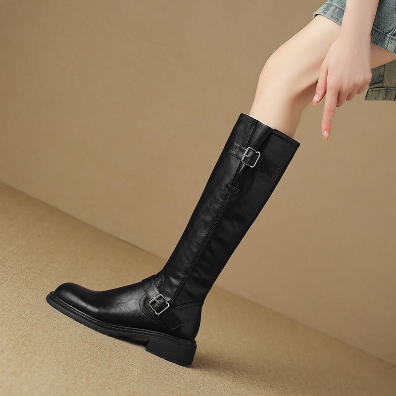 Round-Toe Leather Boots