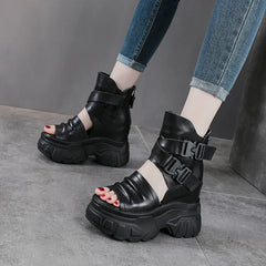 Sandalias de plataforma de cuero genuino 