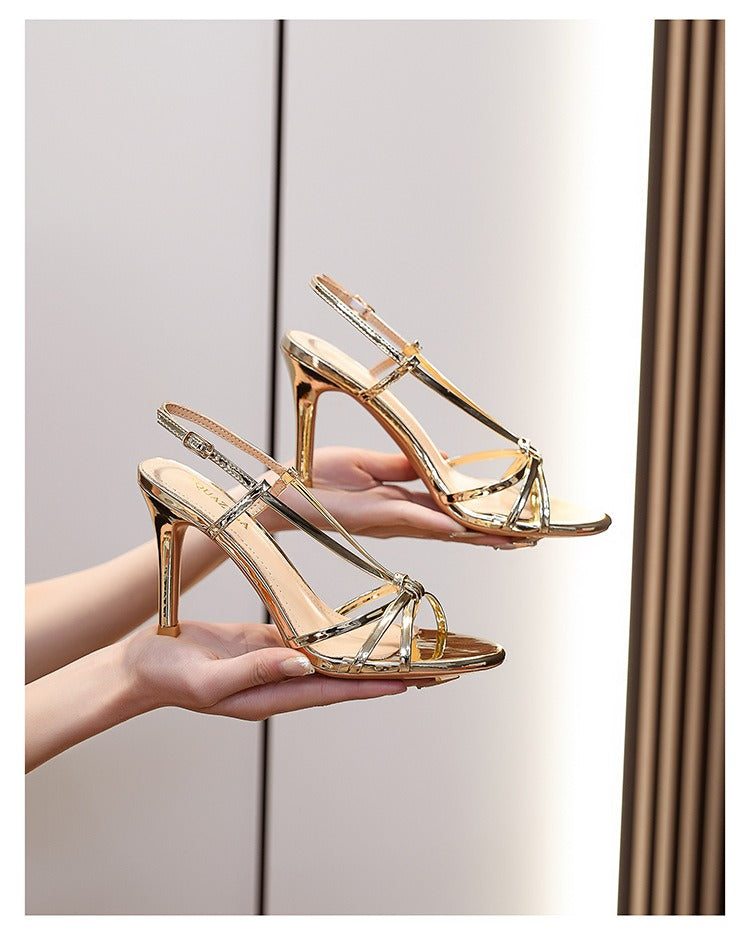 Gold High Heel Strappy Sandals