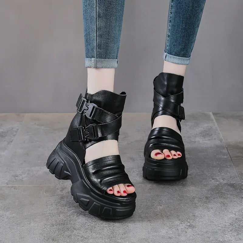 Sandalias de plataforma de cuero genuino 