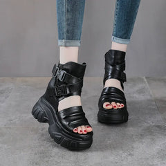 Sandalias de plataforma de cuero genuino 